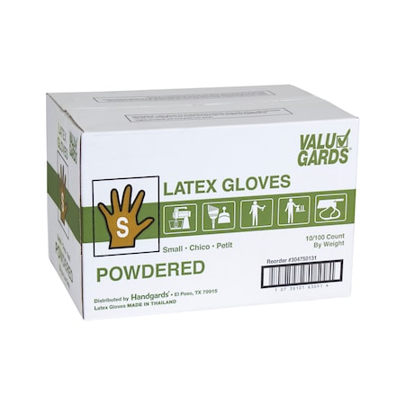 Valugards Valugards P, Disposable Gloves, Latex, Powdered, S, 1000 PK, White 304750131